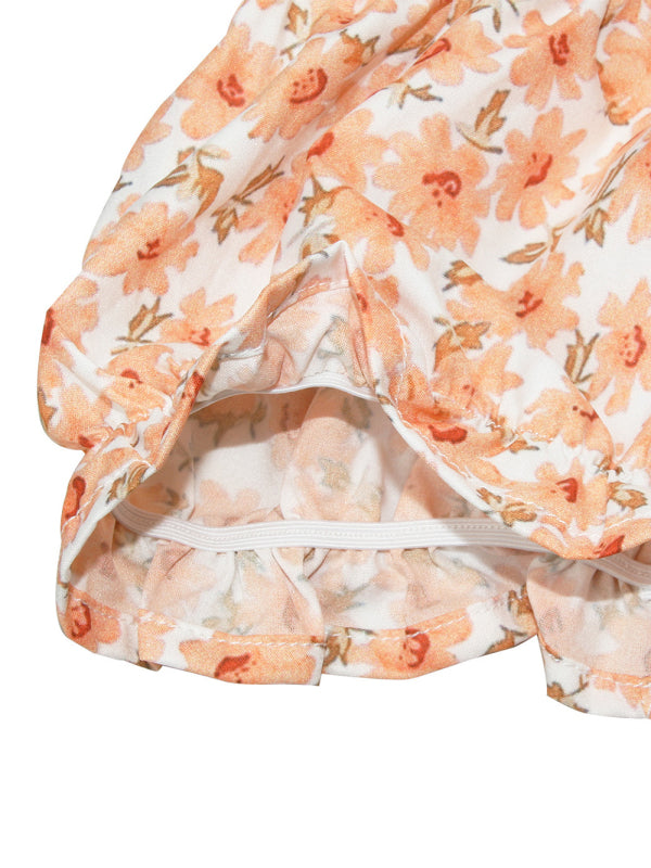 Women’s fashion sexy one-neck lantern lotus leaf short-sleeved printed jumpsuit