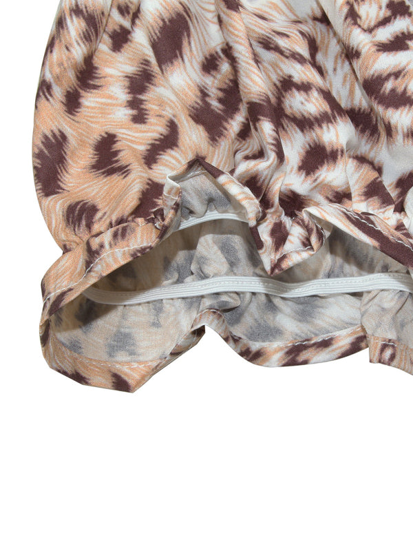 Women’s fashion sexy one-neck lantern lotus leaf short-sleeved printed jumpsuit