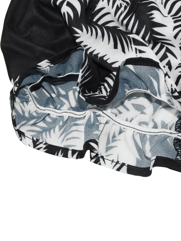 Women’s fashion sexy one-neck lantern lotus leaf short-sleeved printed jumpsuit