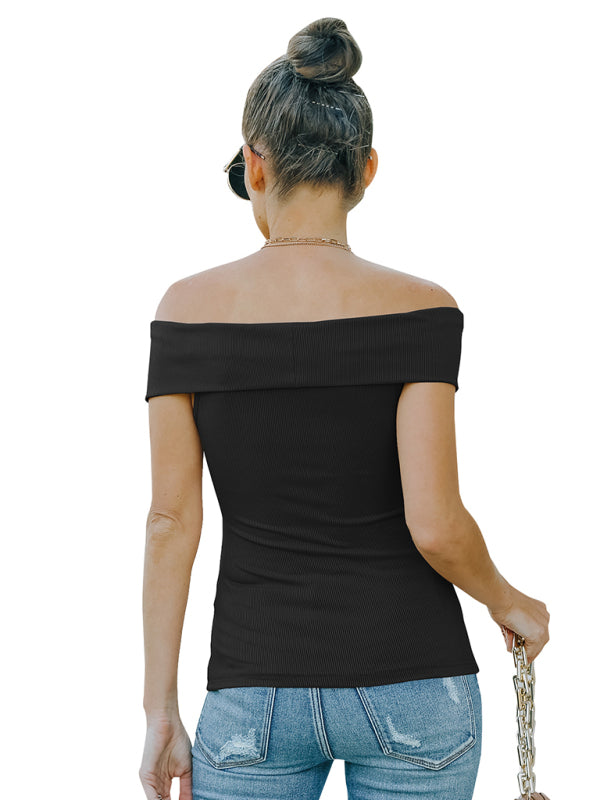 Black off-the-shoulder top with slight elasticity from Women’s Fashion Skinny collection