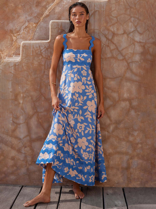 Women’s fashion suspender long printed long dress