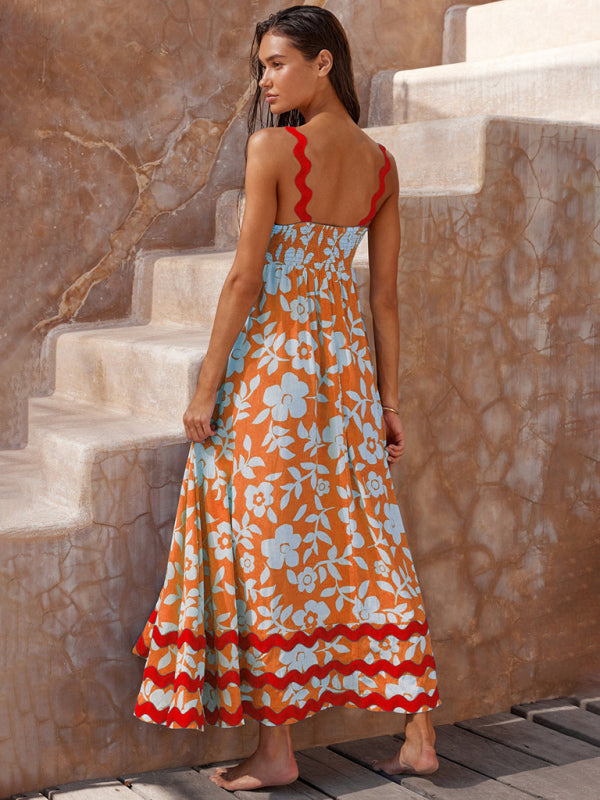 Women’s fashion suspender long printed long dress