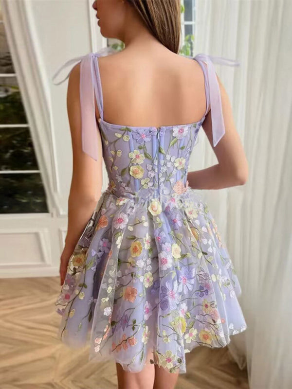 Women’s fashion three-dimensional flower embroidery hip-hugging sexy suspender dress