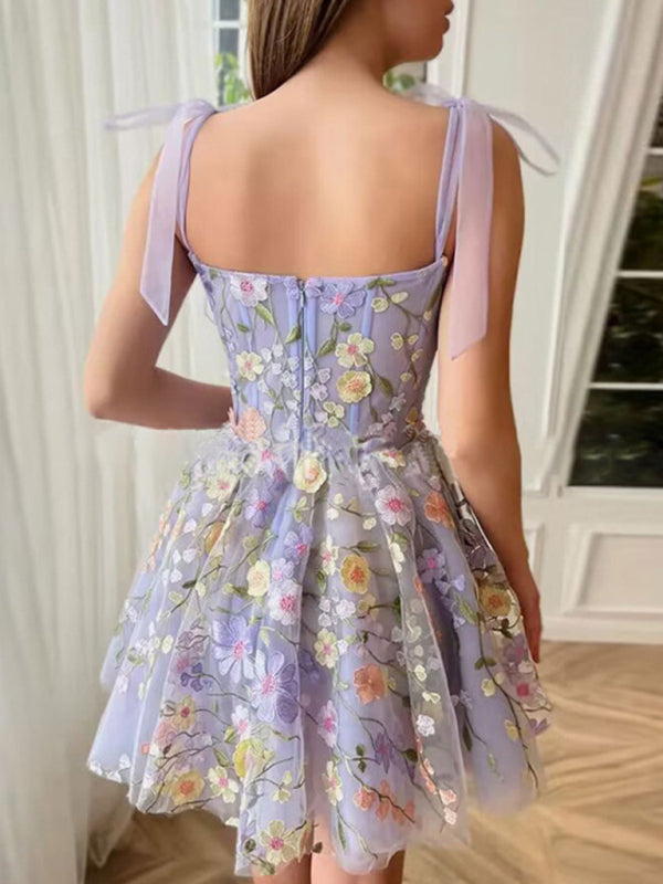 Women’s fashion three-dimensional flower embroidery hip-hugging sexy suspender dress