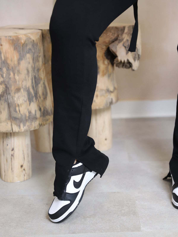 Women’s Fashion Trend Workwear Pocket Drawstring Waist Slit Trousers Casual Pants