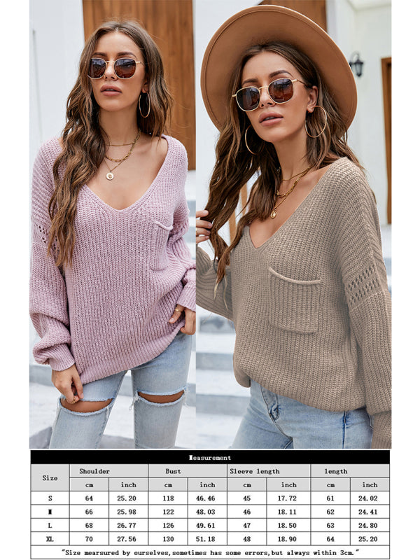 Women’s Fashion V-Neck Pocket Sweater