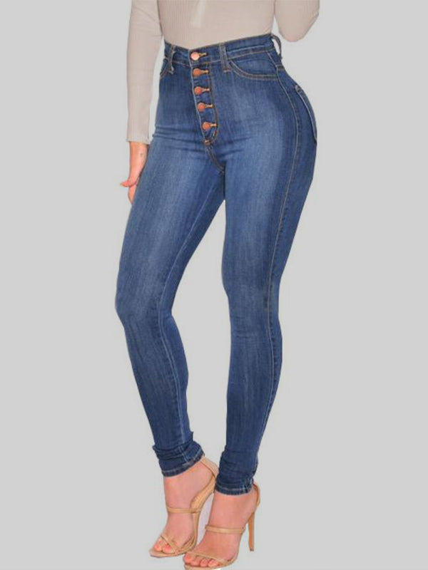 Women’s Fashion Versatile High Waist High Elastic Hip Lift Jeans - Purplish blue navy / S