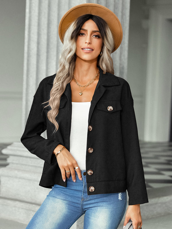Women’s fashion versatile jacket corduroy jacket - Black / S