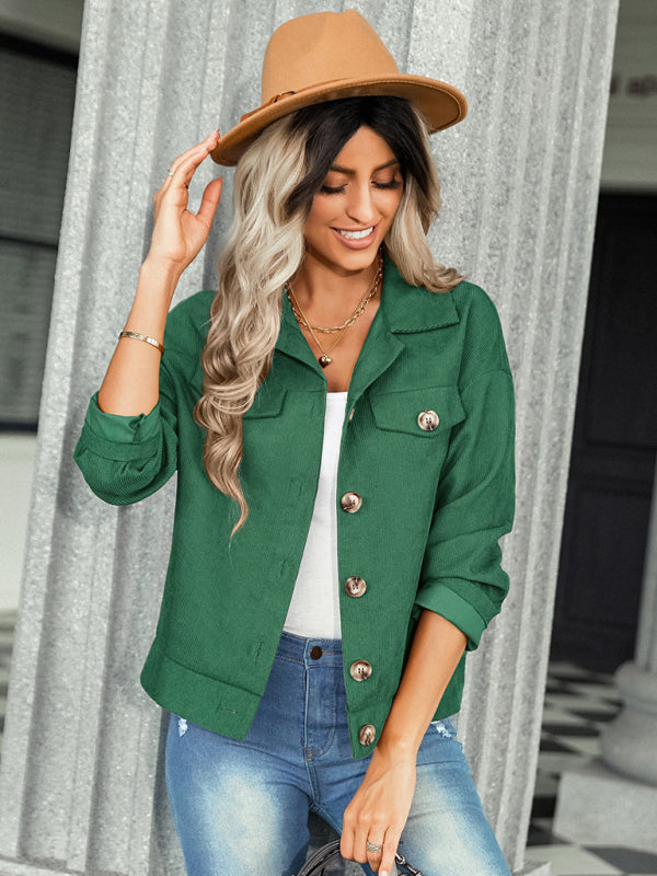 Women’s fashion versatile jacket corduroy jacket - Green / S