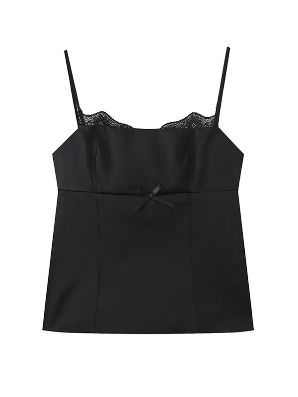Women’s fashionable and versatile slim fit satin camisole - Black / XS