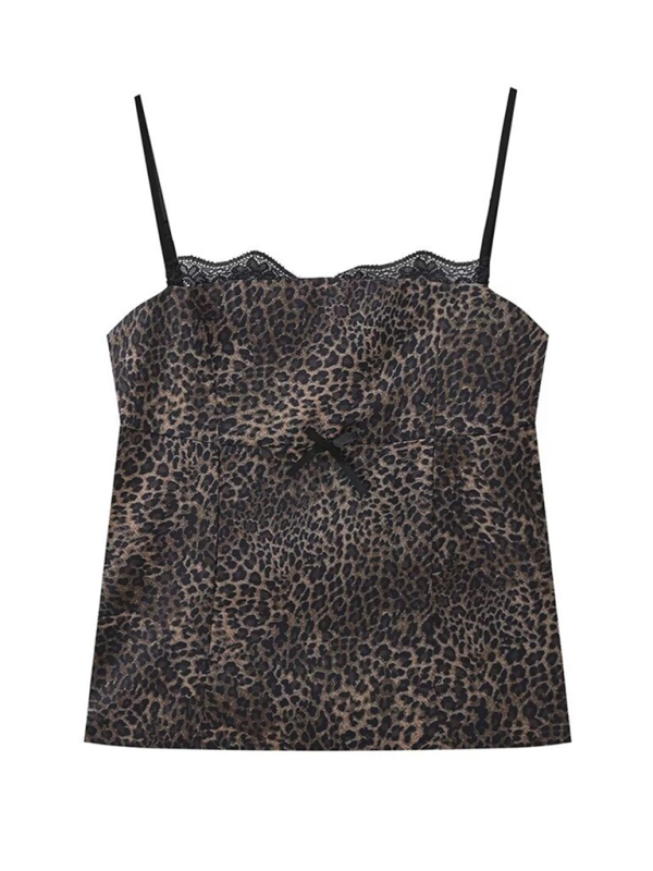 Women’s fashionable and versatile slim fit satin camisole - Leopard / XS