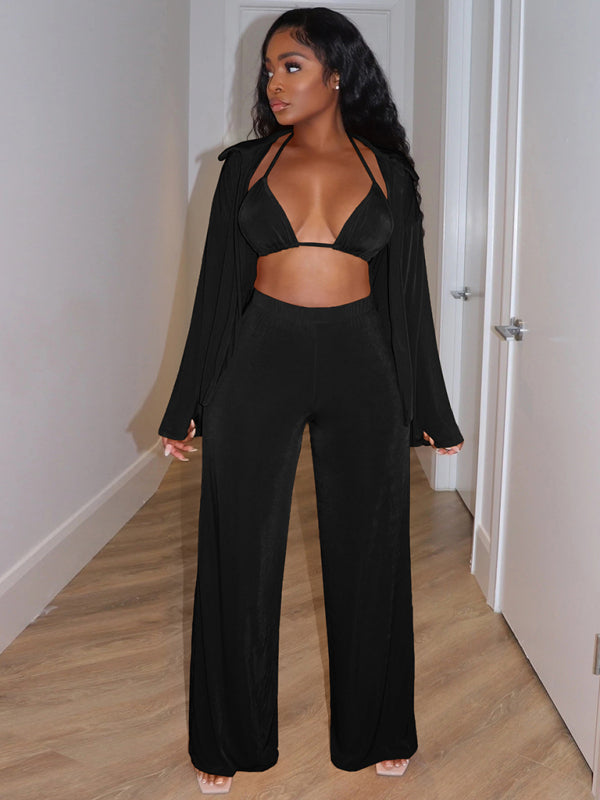 Women’s fashionable casual velvet warm suit - Black / S