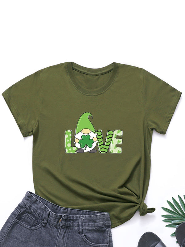 Women’s Festive Shamrock Graphic Tee - Olive green / XS