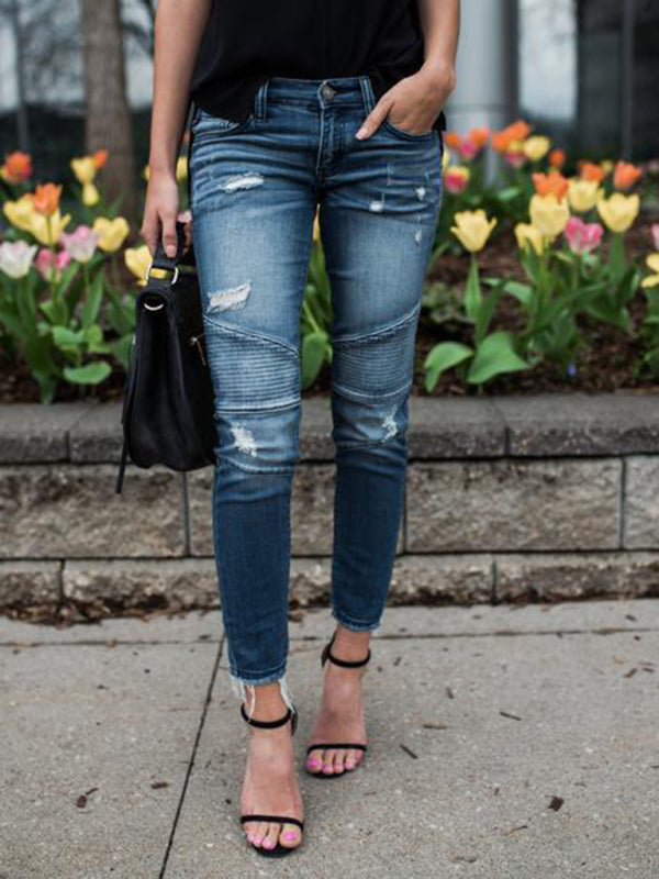 Women’s Fitted Pleated Destroyed Stretch Penny Jeans - Clear blue / S