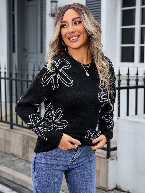 Women’s floral long sleeve crew neck sweater