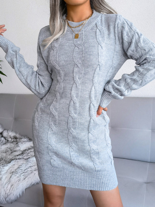 Women’s fried dough twist buttock wrapped wool dress knitted dress
