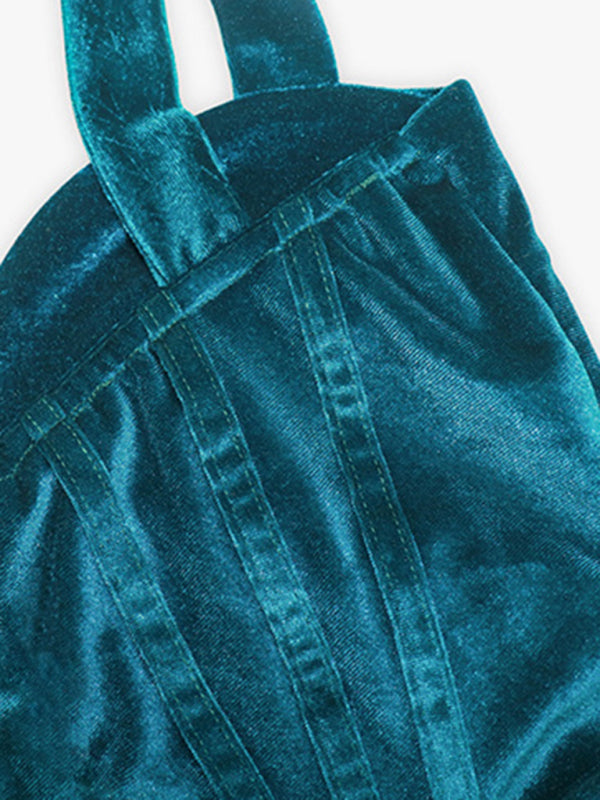 Women’s gold velvet imitation herringbone design shirring waist bag hip dress