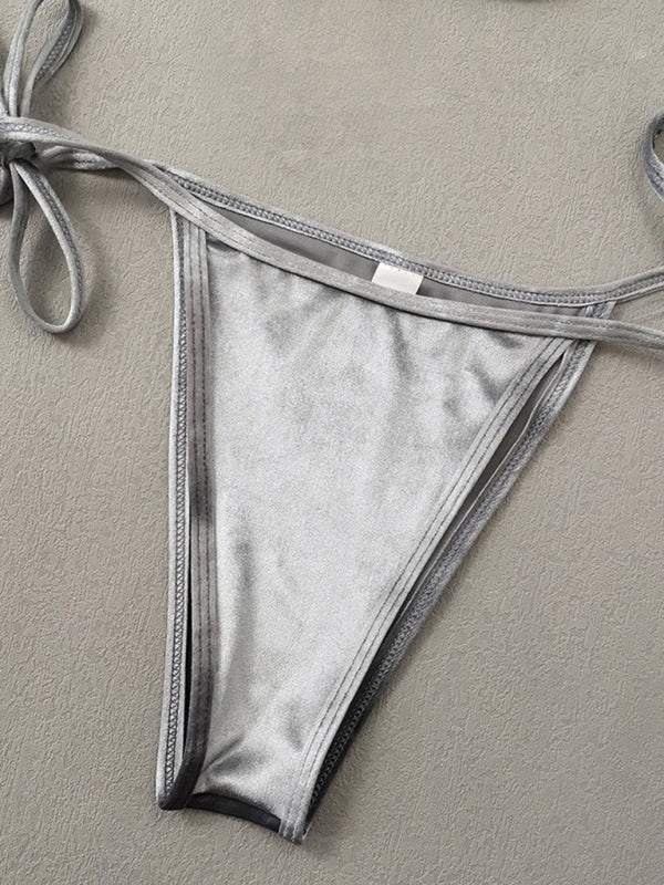 Women’s gold velvet sexy and elegant strappy bikini