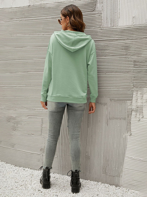 Women’s Half Cardigan Button Kangaroo Pocket Hoodie