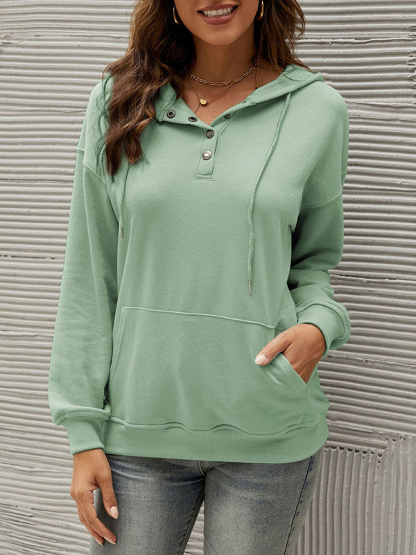 Women’s Half Cardigan Button Kangaroo Pocket Hoodie