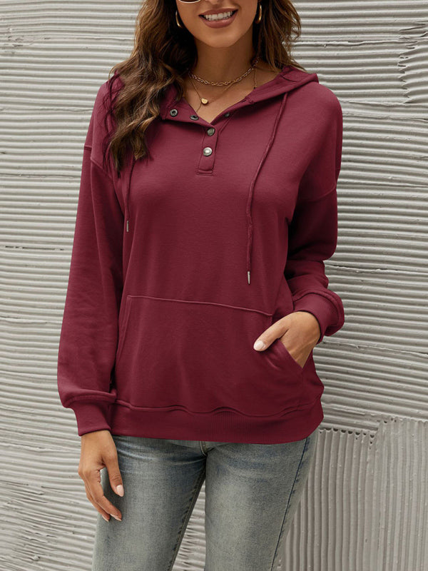 Women’s Half Cardigan Button Kangaroo Pocket Hoodie