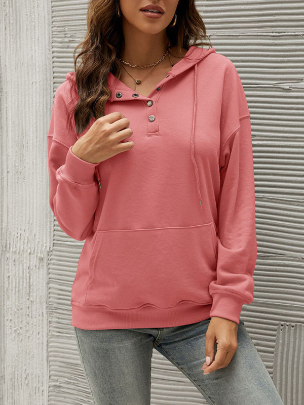 Women’s Half Cardigan Button Kangaroo Pocket Hoodie
