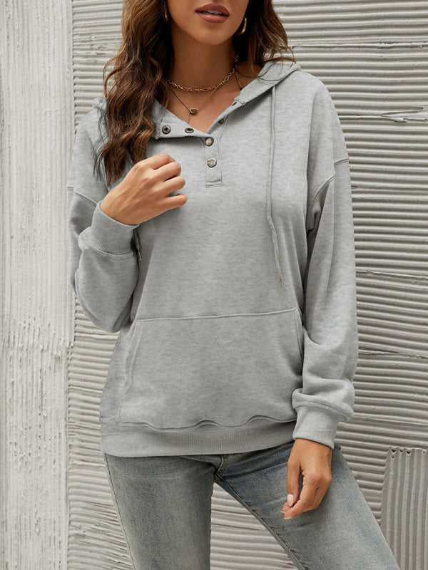 Women’s Half Cardigan Button Kangaroo Pocket Hoodie