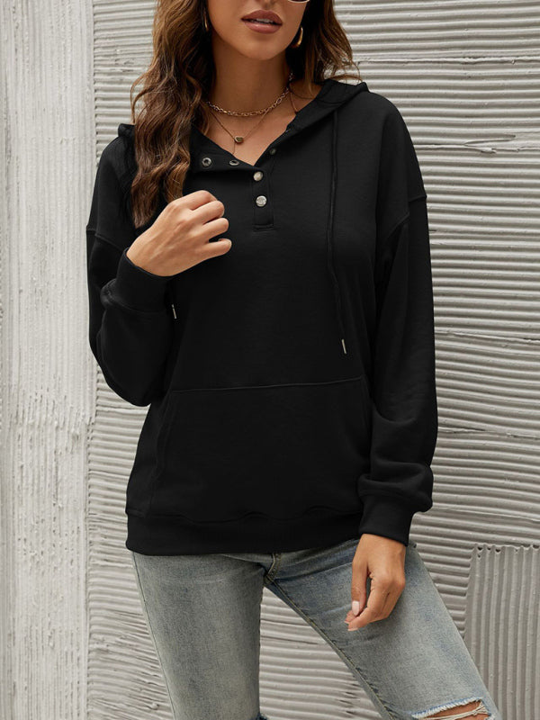 Women’s Half Cardigan Button Kangaroo Pocket Hoodie
