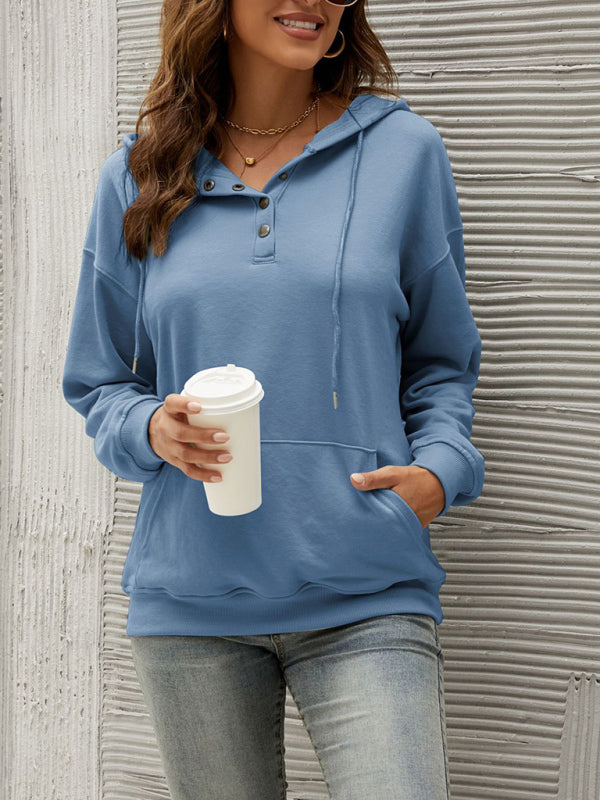 Women’s Half Cardigan Button Kangaroo Pocket Hoodie