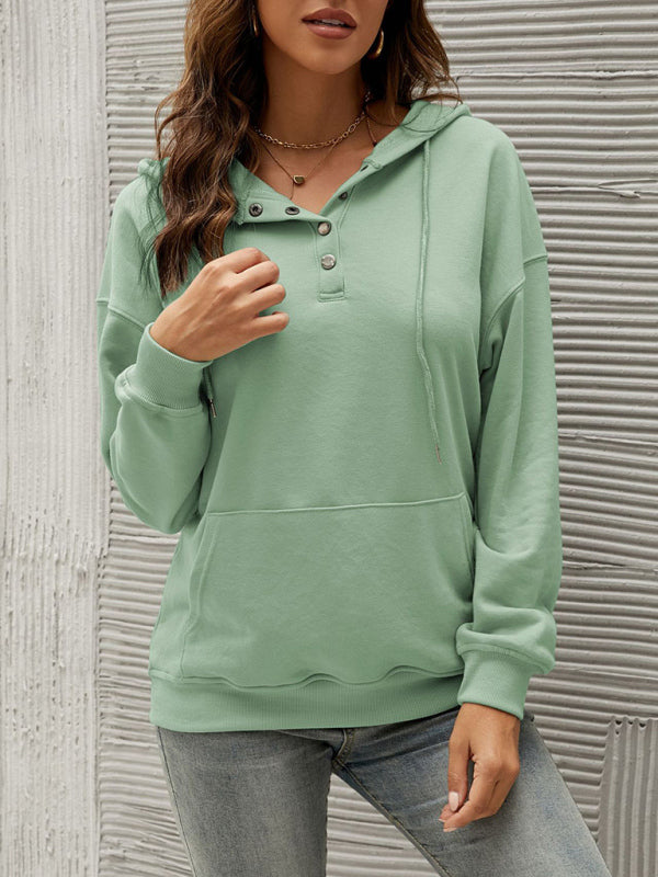 Women’s Half Cardigan Button Kangaroo Pocket Hoodie - Green / S