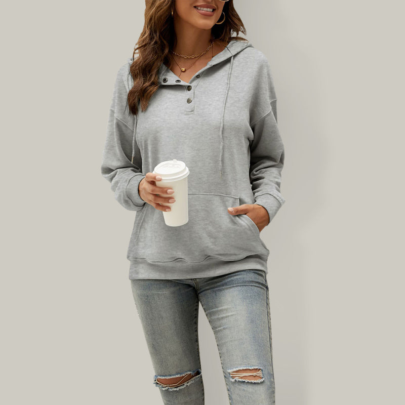 Women’s Half Cardigan Button Kangaroo Pocket Hoodie - Grey / S