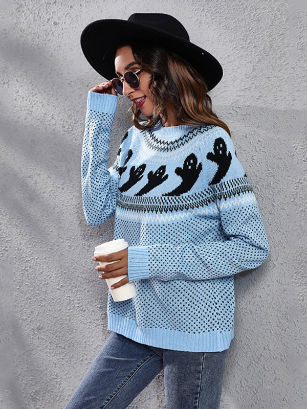 Women’s Halloween Ghost retro wave point long sleeve knitted sweater