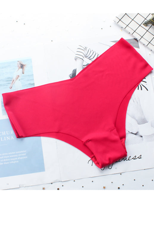 Women’s High Elasticity Solid Knit Panties Simple Style Underwear - Red / S