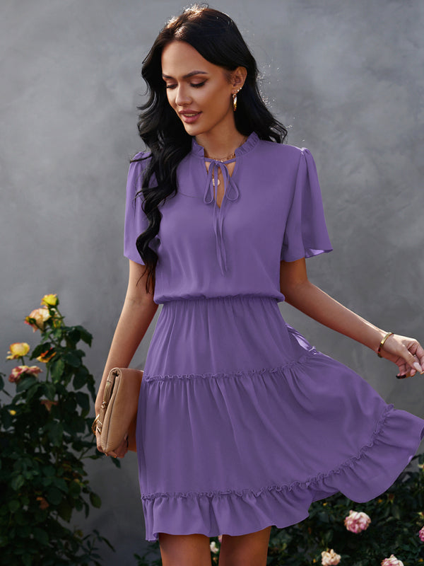 Women’s high neck loose Ruffle Dress - Lavender / S