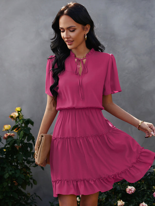 Women’s high neck loose Ruffle Dress - Rose / S