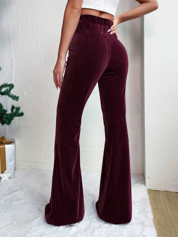 Women’s high waist corduroy flared pants solid color casual wide leg long sweatpants
