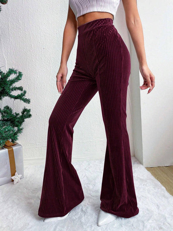 Women’s high waist corduroy flared pants solid color casual wide leg long sweatpants