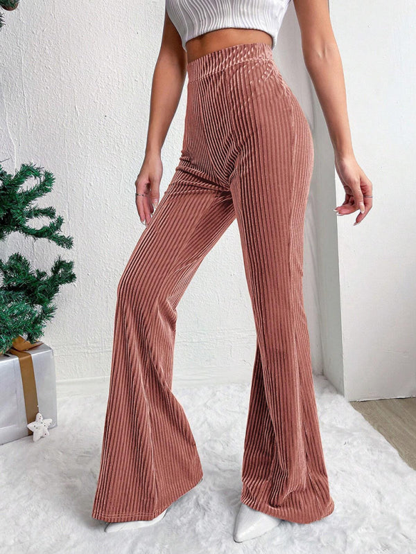 Women’s high waist corduroy flared pants solid color casual wide leg long sweatpants