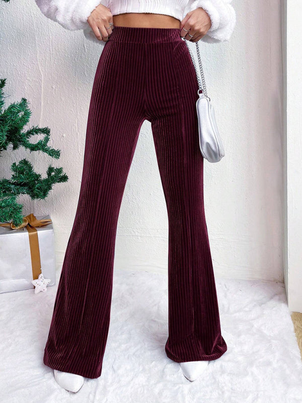 Women’s high waist corduroy flared pants solid color casual wide leg long sweatpants