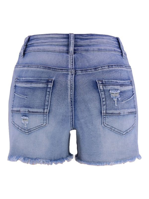 Women’s High Waist Two Button Fashion Ripped Denim Shorts