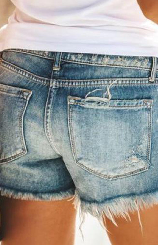 Women’s High-Waisted Fringed Cut-Out Denim Shorts