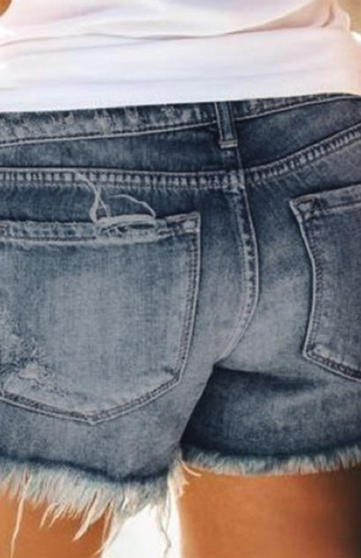 Women’s High-Waisted Fringed Cut-Out Denim Shorts
