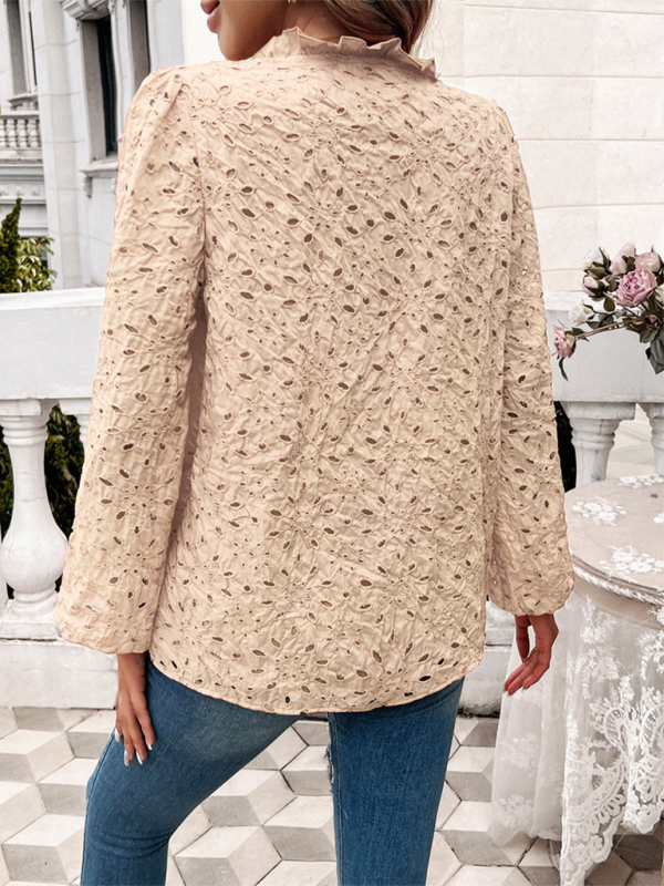 Women’s hollow puff sleeve embroidered top