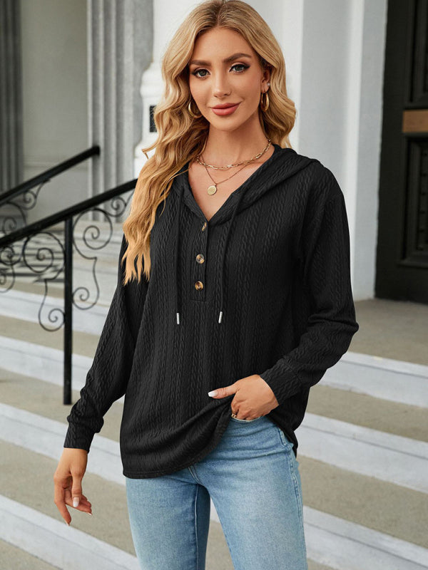 Women’s Hooded Button Loose Long Sleeve Sweatshirt