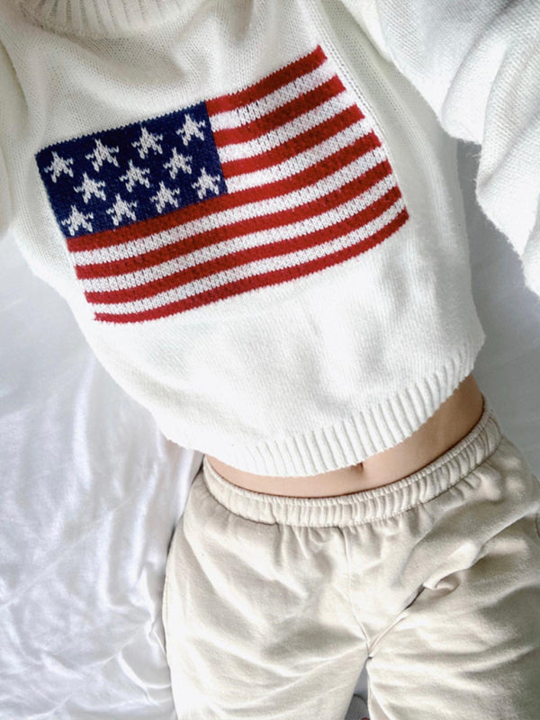 Women’s Independence Day American Flag Graphic Pullover Sweater