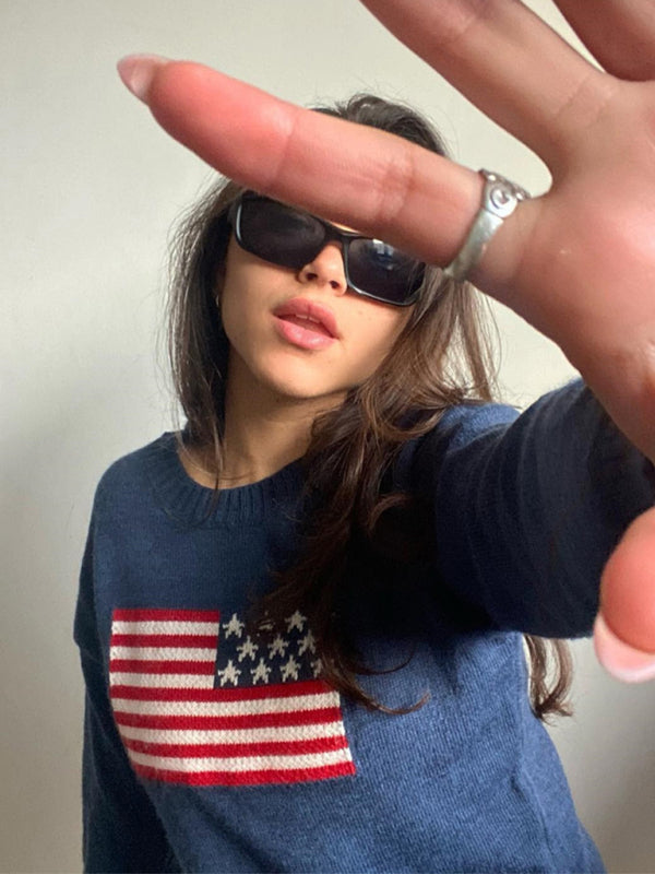 Women’s Independence Day American Flag Graphic Pullover Sweater