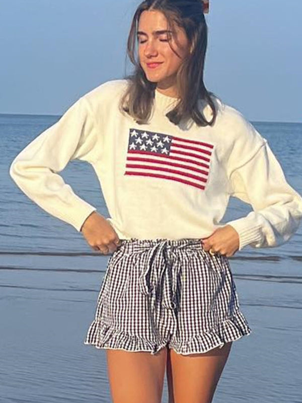 Women’s Independence Day American Flag Graphic Pullover Sweater