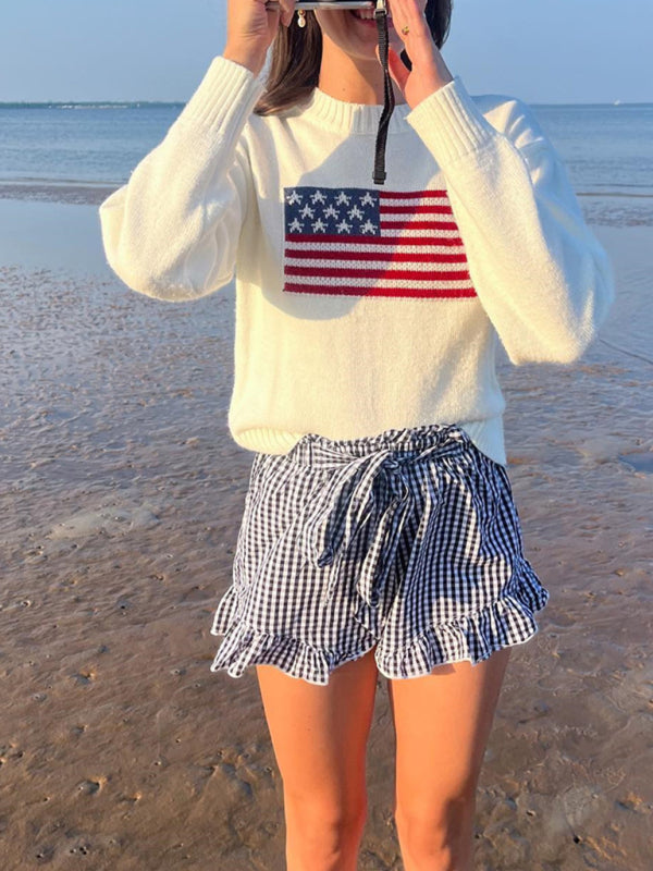 Women’s Independence Day American Flag Graphic Pullover Sweater