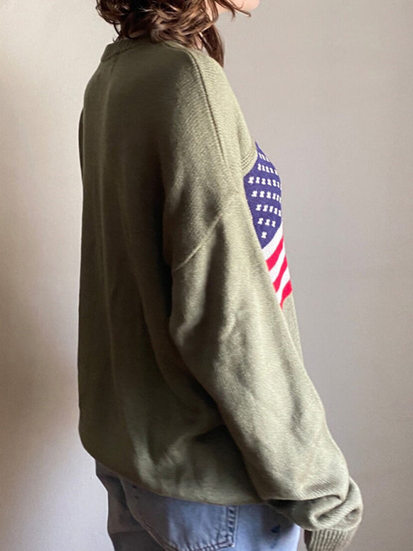 Women’s Independence Day American Flag Loose Fit Pullover Sweater