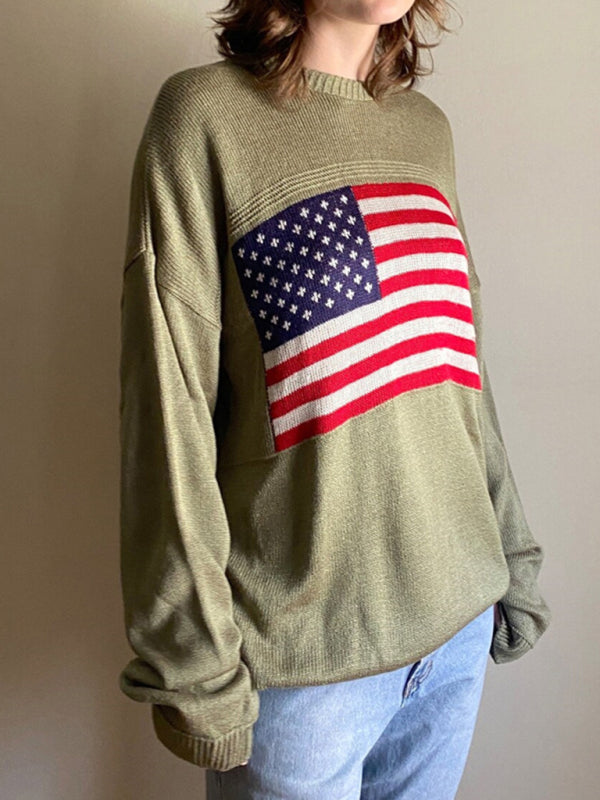 Women’s Independence Day American Flag Loose Fit Pullover Sweater